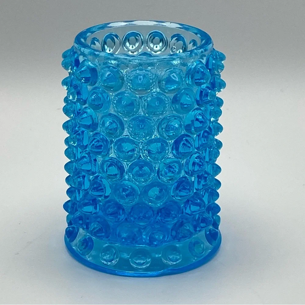 Vintage Aqua Blue Hobnail Toothpick Holder 2.5” Bumpy Pressed Glass Small Chip